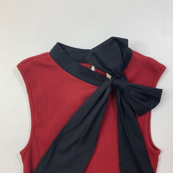 Dolan Tank Top Womens S Small Burgundy Black Big Bow Ribbed Fitted Anthropologie - Picture 3 of 12